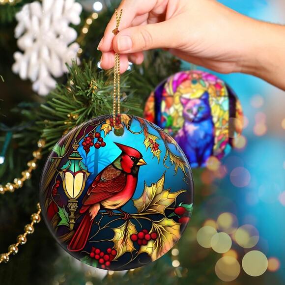 Touber Cardinal Ornament, Christmas Ornament, Heirloom Keepsake, Round‎ Ceramic - Picture 3 of 6